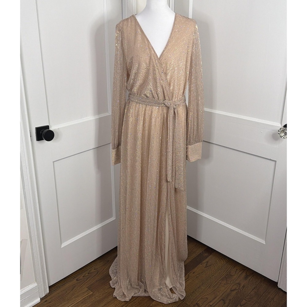 BalticBorn Maxi Dress Womens XXL Gold Sequin Wrap Sequins Formal Evening Gown